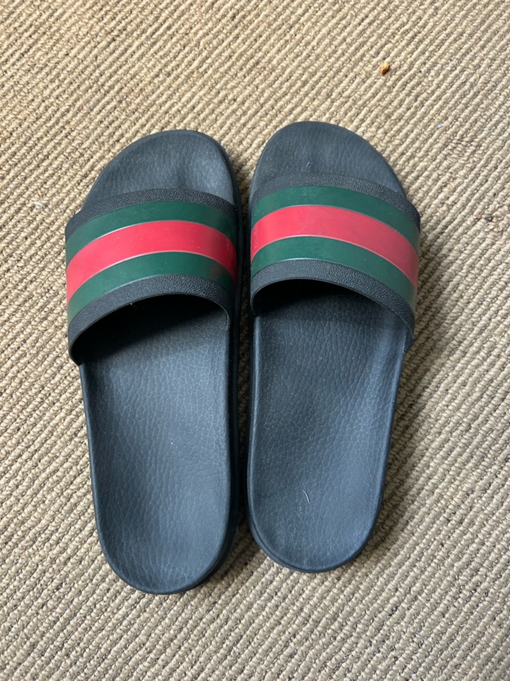 Gucci Black Slides with Red and Green Stripe
